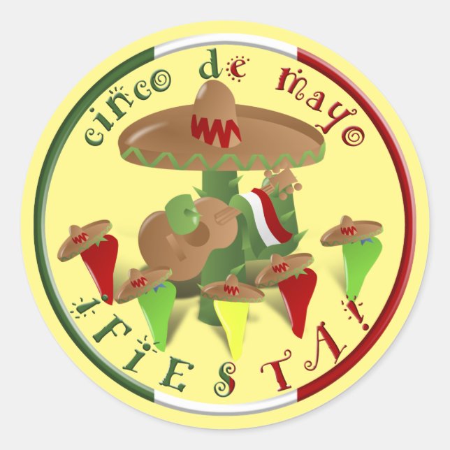 Fiesta Cactus Cinco de Mayo Classic Round Sticker (Front)