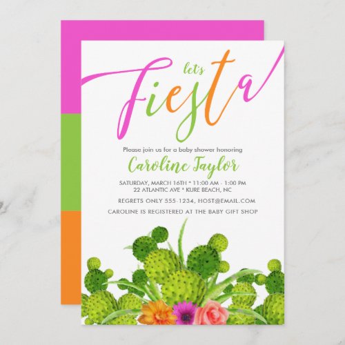 Fiesta Cactus Colorful Floral Baby Shower Invitation
