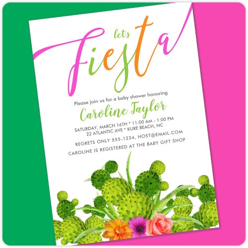 Fiesta Cactus Colorful Floral Baby Shower Invitation