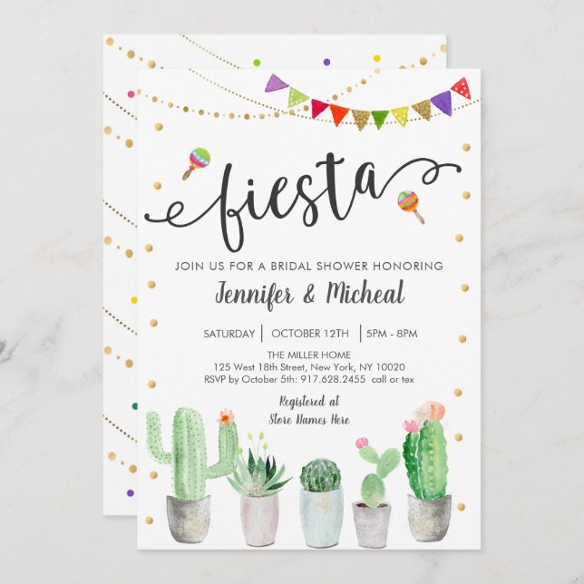 Fiesta Cactus Couples Bridal Shower Invitation (Front/Back)