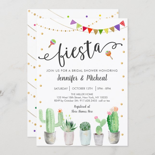 Fiesta Cactus Couples Bridal Shower Invitation (Front/Back)