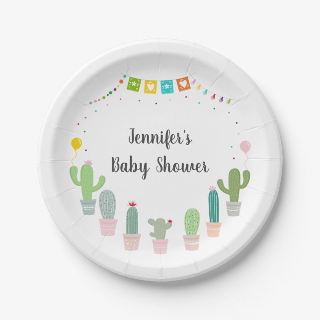 Fiesta Cactus Gender Neutral Baby Shower Paper Plates (Front)