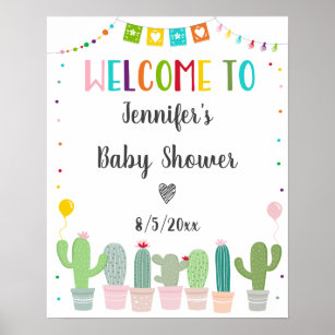 Fiesta Cactus Gender Neutral Baby Shower Welcome Poster
