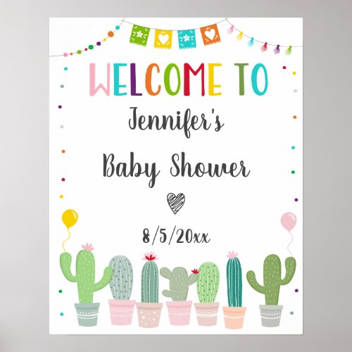 Fiesta Cactus Gender Neutral Baby Shower Welcome Poster