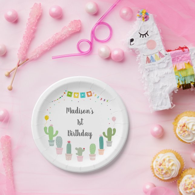 Fiesta Cactus Girl Birthday Paper Plates (Party)