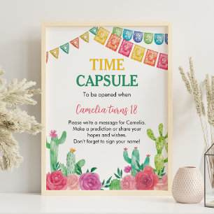 Fiesta Cactus Girl Birthday Time Capsule Sign