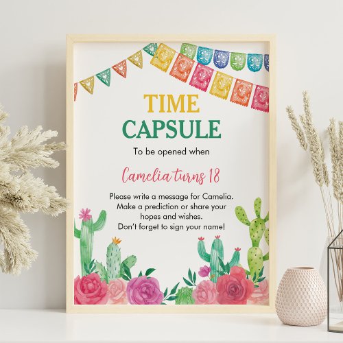 Fiesta Cactus Girl Birthday Time Capsule Sign