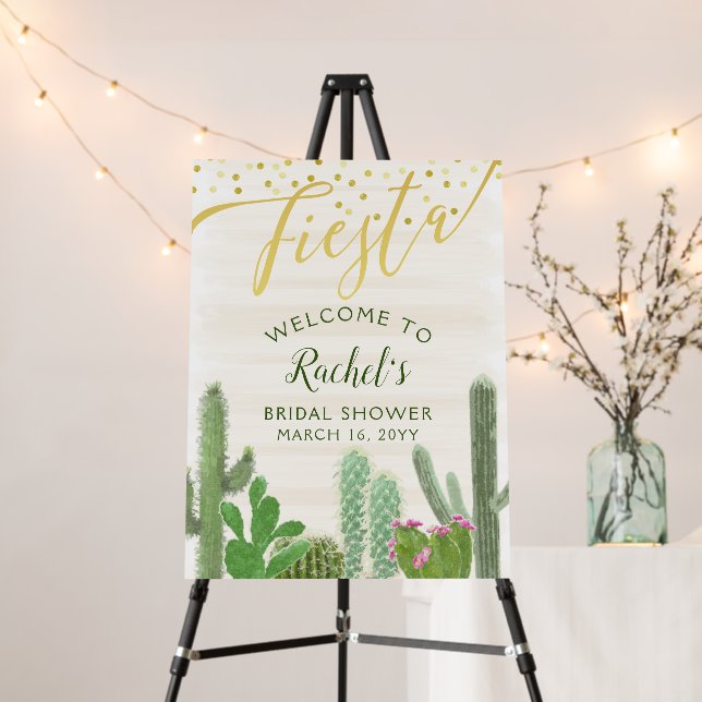 Fiesta Cactus Gold Script Bridal Shower Welcome Foam Board (In Situ (Stand))