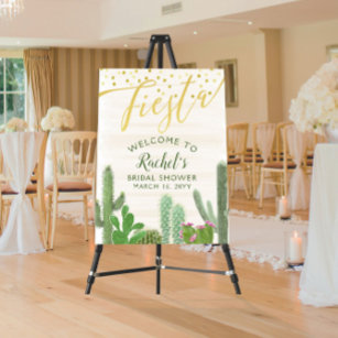 Fiesta Cactus Gold Script Bridal Shower Welcome Poster