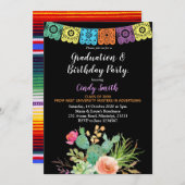 Fiesta cactus Graduation Party Invitation black (Front/Back)
