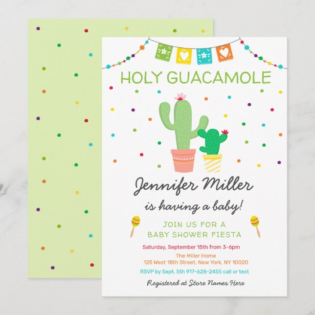 Fiesta Cactus Holy Guacamole Baby Shower Invitation (Front/Back)