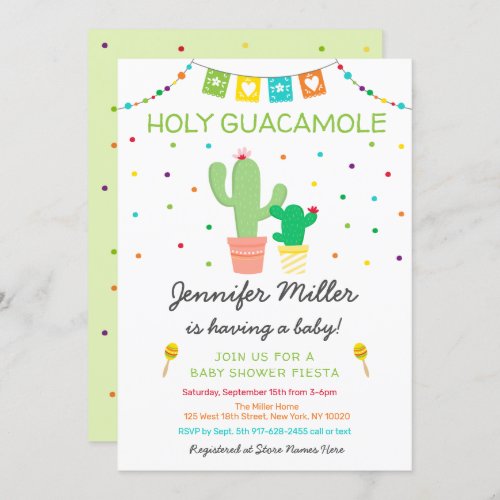 Fiesta Cactus Holy Guacamole Baby Shower Invitation
