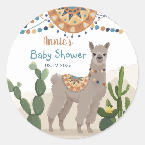 Fiesta Cactus Llama Baby Shower  Classic Round Sticker