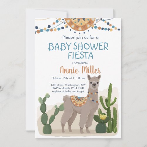 Fiesta Cactus Llama Baby Shower Invitation