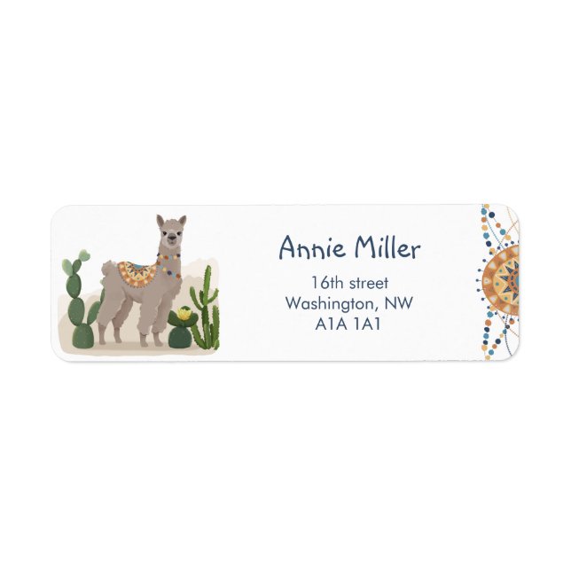 Fiesta Cactus Llama Baby Shower  Label (Front)