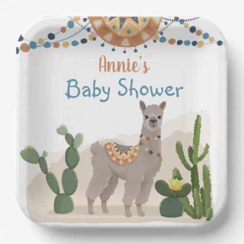 Fiesta Cactus Llama Baby Shower  Paper Plates