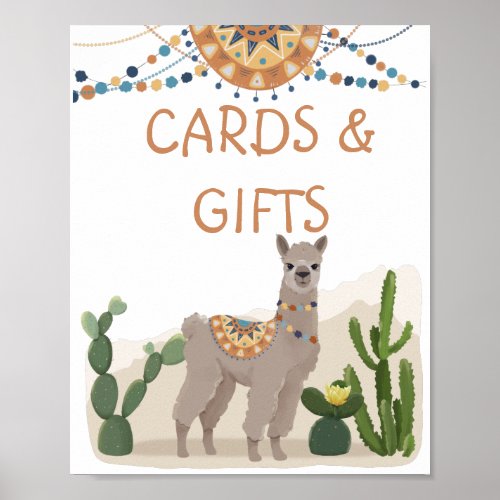 Fiesta Cactus Llama Baby Shower  Poster