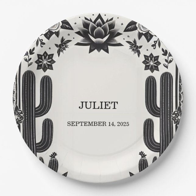 Fiesta Cactus Love In Bloom Mexicans Bridal Shower Paper Plates (Front)