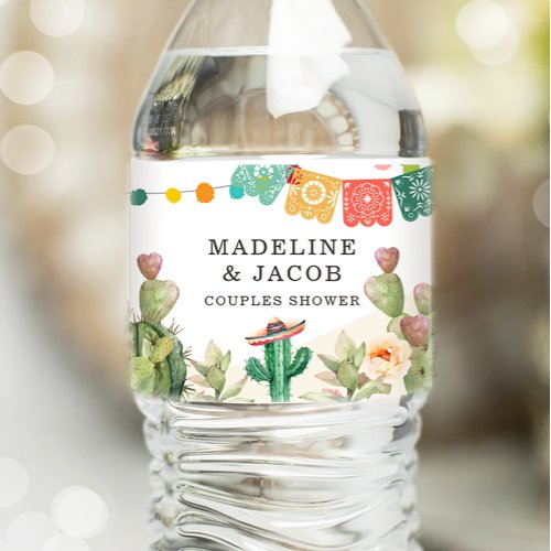 Fiesta Cactus Mexican Watercolor Succulent Shower Water Bottle Label