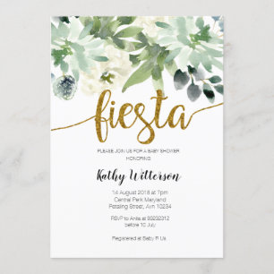 Fiesta Cactus Modern Baby Shower Greenery Invitation
