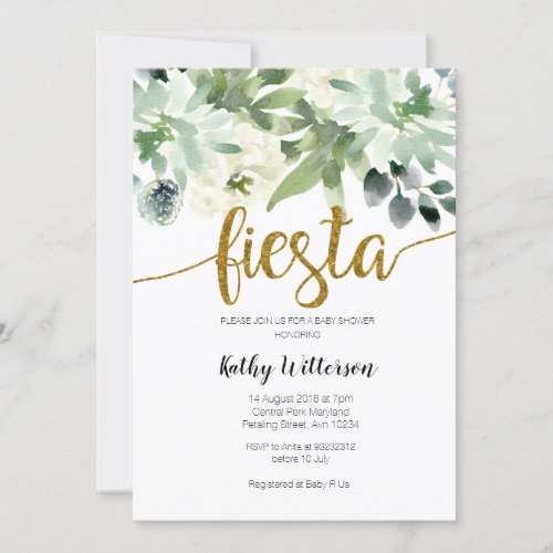 Fiesta Cactus Modern Baby Shower Greenery Invitation