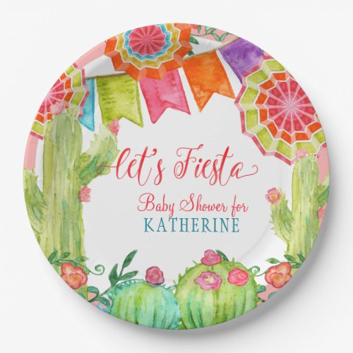 Fiesta Cactus Pink Baby Shower Girl Banner Pennant Paper Plates