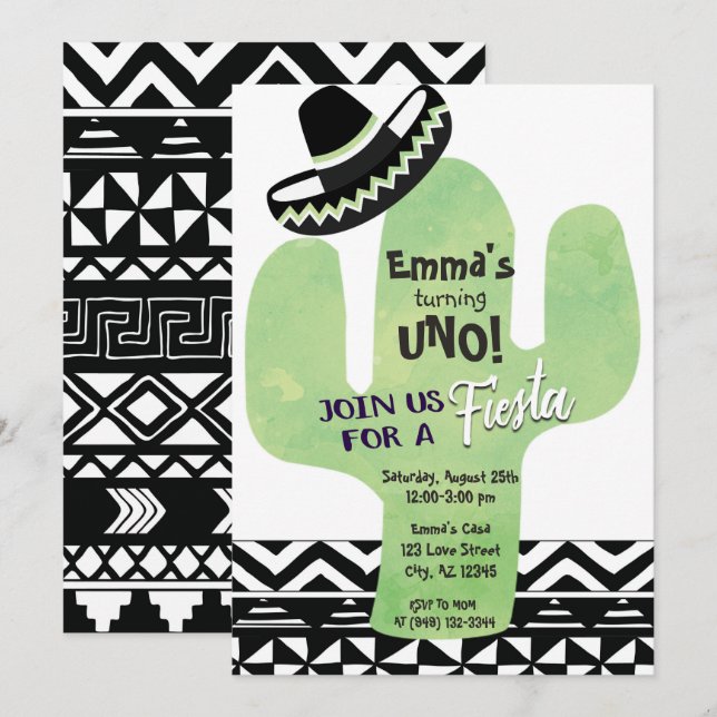Fiesta Cactus Southwestern Birthday Party Invitation (Front/Back)