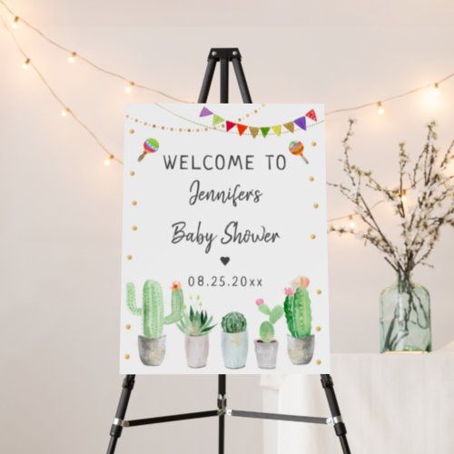 Fiesta Cactus Succulent Gold Baby Shower Welcome Foam Board