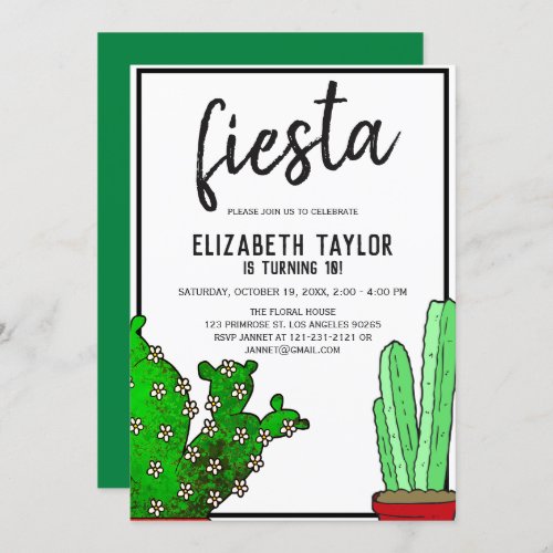 Fiesta Cactus Succulent Mexican Desert Birthday Invitation