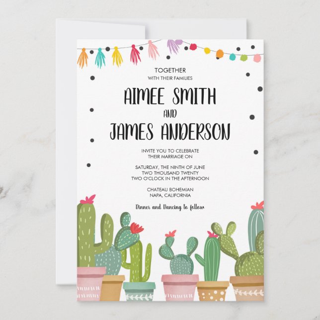 Fiesta Cactus Succulent Mexican Wedding Invitation (Front)