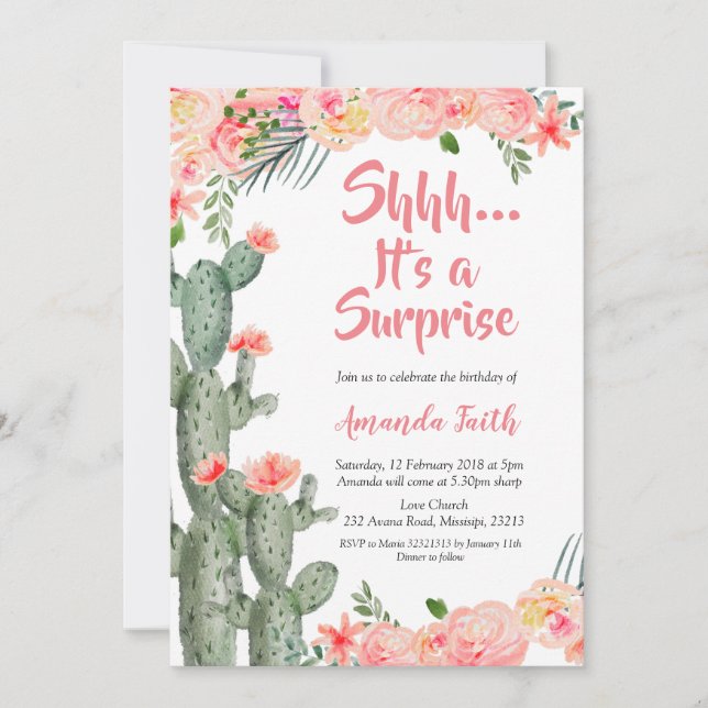 Fiesta Cactus Surprise Birthday Invitation (Front)