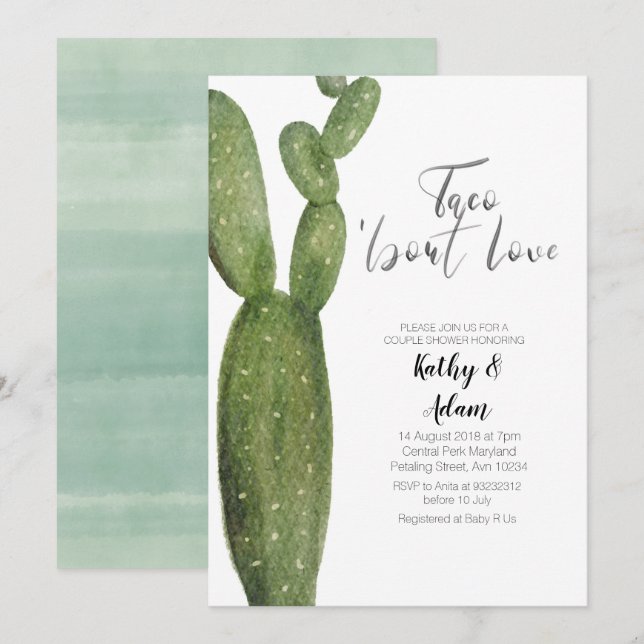 Fiesta Cactus Taco about Love COUPLES SHOWER Invitation (Front/Back)