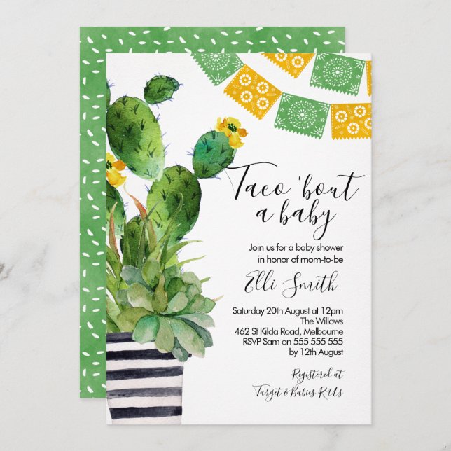 Fiesta Cactus Taco Baby Shower Invitation (Front/Back)