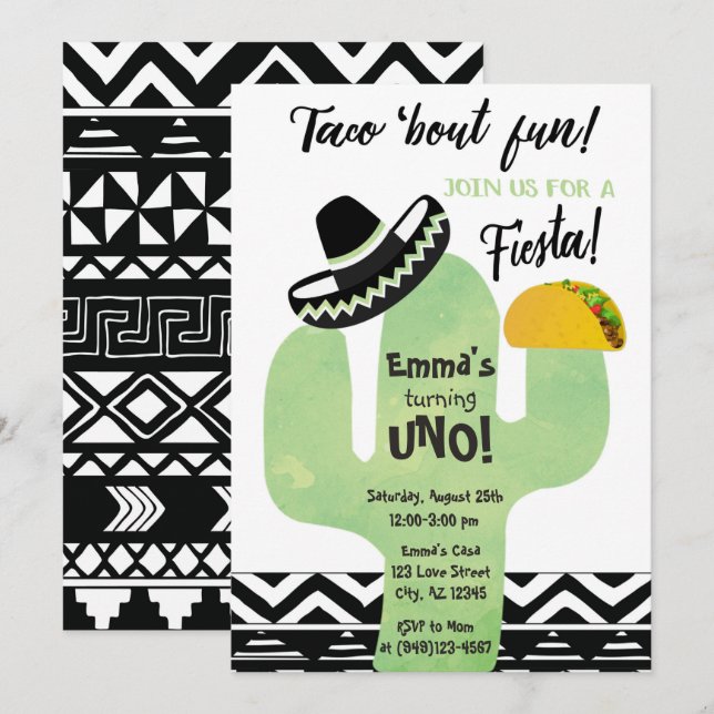 Fiesta Cactus Taco "bout Fun Birthday Party Invitation (Front/Back)