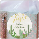Fiesta Cactus Taco Bout Love Gold Bridal Shower Classic Round Sticker<br><div class="desc">This fiesta bridal shower design features gold script text and a variety of watercolor cactus potted plants. Click the customize button for more flexibility with modifying the images and text! Variations of this design, additional colors, as well as coordinating products are available in our shop, zazzle.com/store/doodlelulu. Contact us if you...</div>