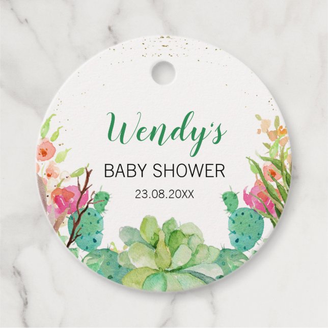 Fiesta Cactus Themed Baby Shower Favor Tag (Front)