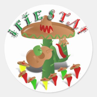 Fiesta Cactus w/Sombrero & Guitar Classic Round Sticker