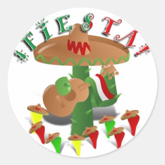 Fiesta Cactus w/Sombrero & Guitar Classic Round Sticker