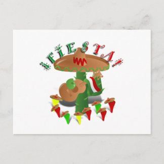 Fiesta Cactus w/Sombrero & Guitar Postcard