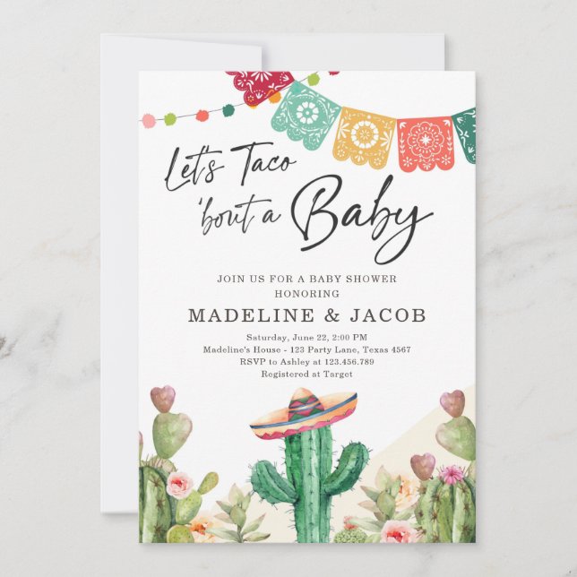 Fiesta Cactus Watercolor Baby Couples Shower Invitation (Front)