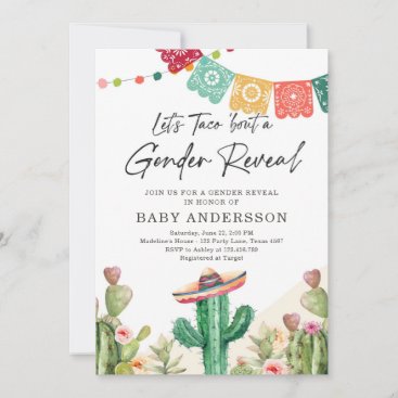 Fiesta Cactus Watercolor Baby Gender Reveal Party Invitation