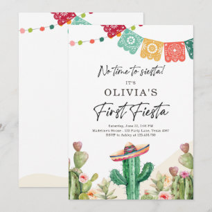 Fiesta Cactus Watercolor Girl First Birthday Invitation