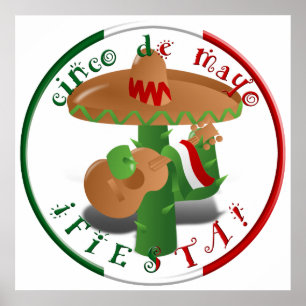 Fiesta Cactus with Guitar & Dancing Peppers Poster