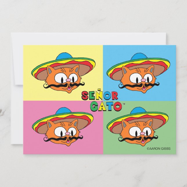 Fiesta Cat Gato Cinco de Mayo Pop Art Card (Front)