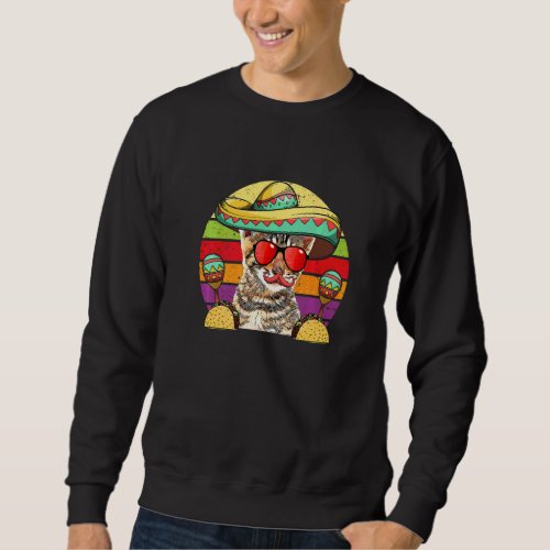 Fiesta Cat Sombrero Tacos Maracas   Cinco De Mayo Sweatshirt