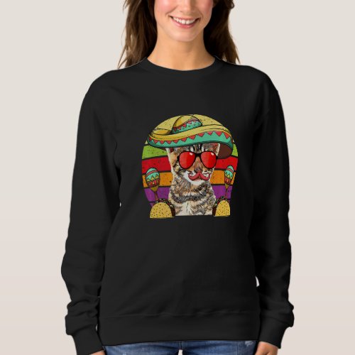 Fiesta Cat Sombrero Tacos Maracas   Cinco De Mayo Sweatshirt