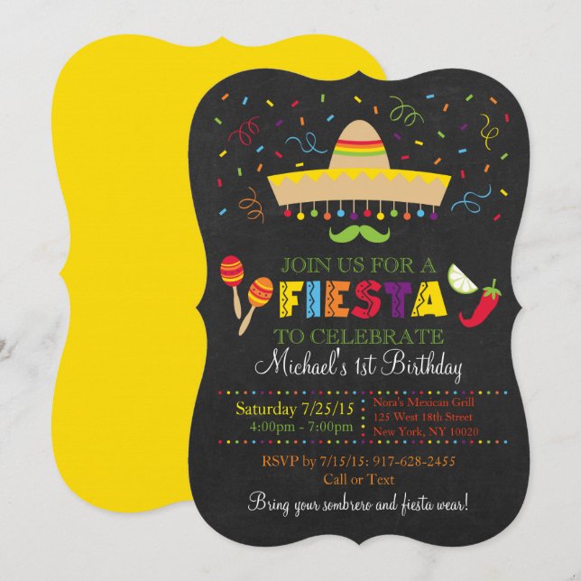 Fiesta Chalkboard Birthday Invitation (Front/Back)