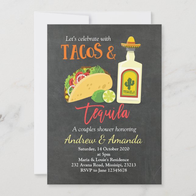 Fiesta Chalkboard Tacos and Tequila Invitation (Front)