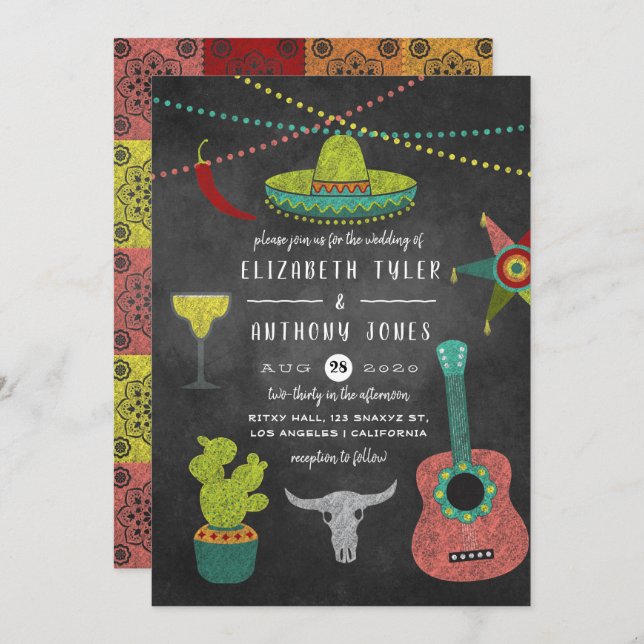 Fiesta Chalkboard Wedding Invitation (Front/Back)
