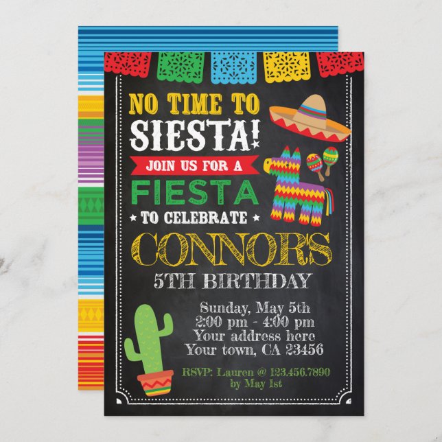 Fiesta, Cinco de mayo Birthday Invitation (Front/Back)